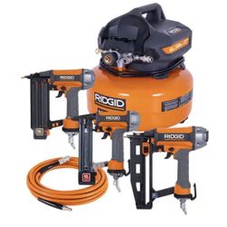 RIDGID 6 Gal. 150 PSI Electric Air Compressor with 25 ft. Hose, 18GA Brad Nailer, 16GA Finish Nailer and 18GA Finish Stapler