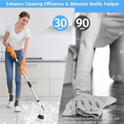 Electric Spin Scrubber, 2 Adjustable Speeds Cordless Electric Scrubber for Cleaning, Adjustable & Detachable Handle Shower Scrubber with 7 Replaceable