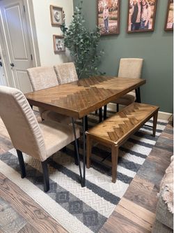Dining room table with bench and chairs