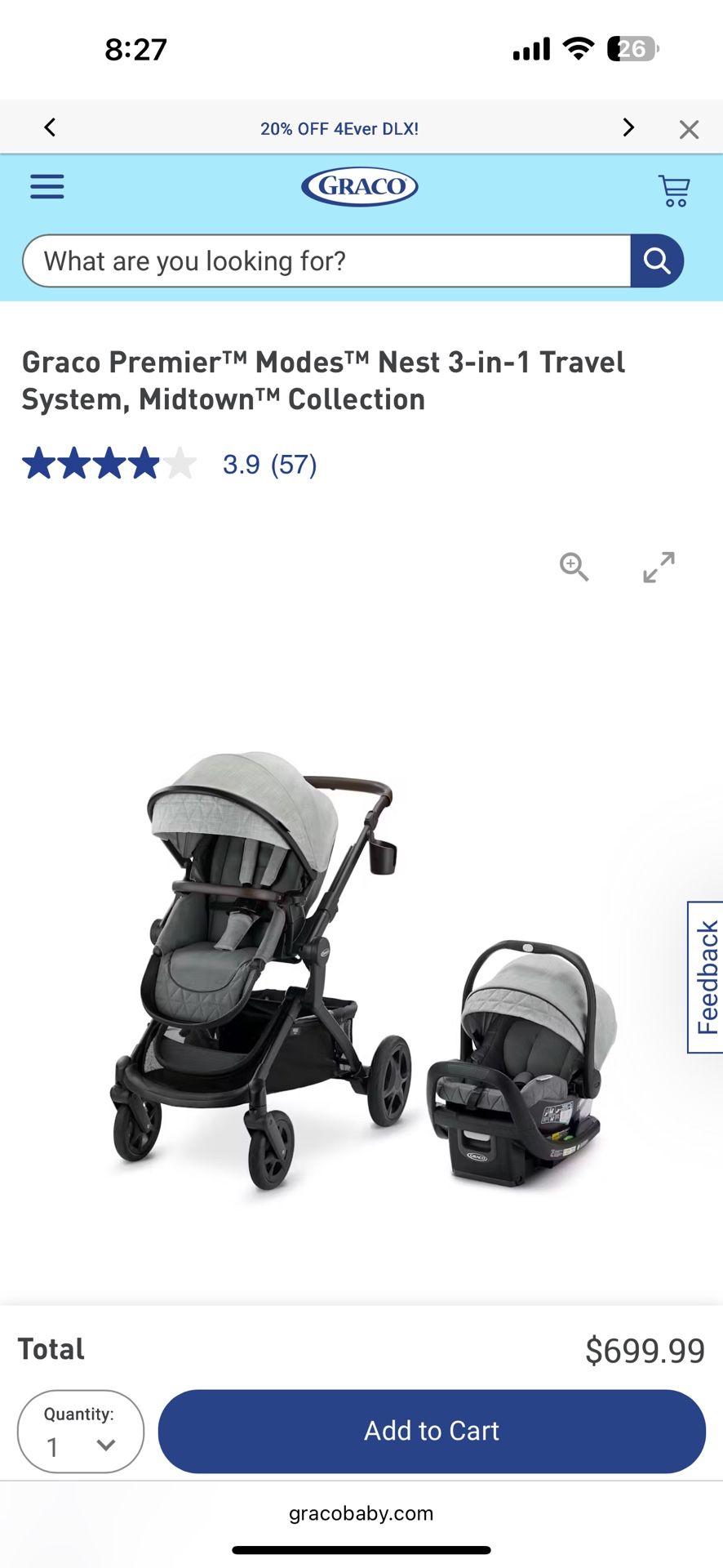 Graco Premier Modes Nest 3-in -1 Travel System Midtown