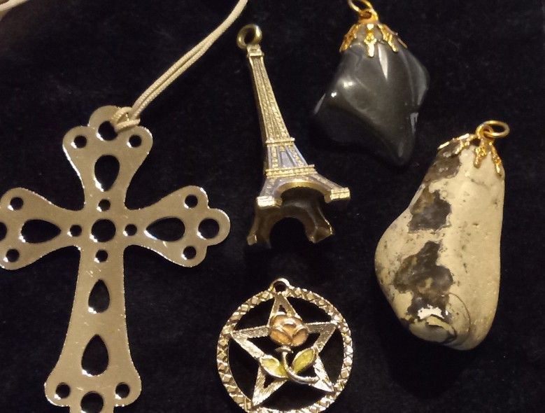 Silver Tone Cross, Eiffel Tower Pendant, Star & Natural Stones Pendants
