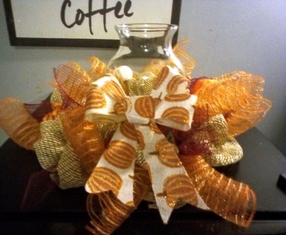 Handmade Fall Mesh Candle Center Piece