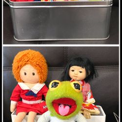 Vintage Dolls, 3, Annie 1980, Kermit 1984, Asian Baby Doll