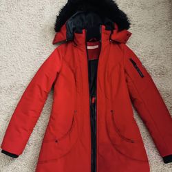 Wildflower Faux-Fur-Trim Hooded Puffer Coat Red - XS