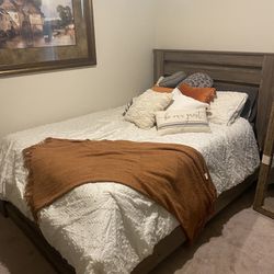 Queen Size Bedroom Set. Bed, Mattress, Box Spring, Matching End Table, And Dresser