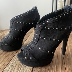 Guess Black Studded Open Toe Booties Shoes 8.5
