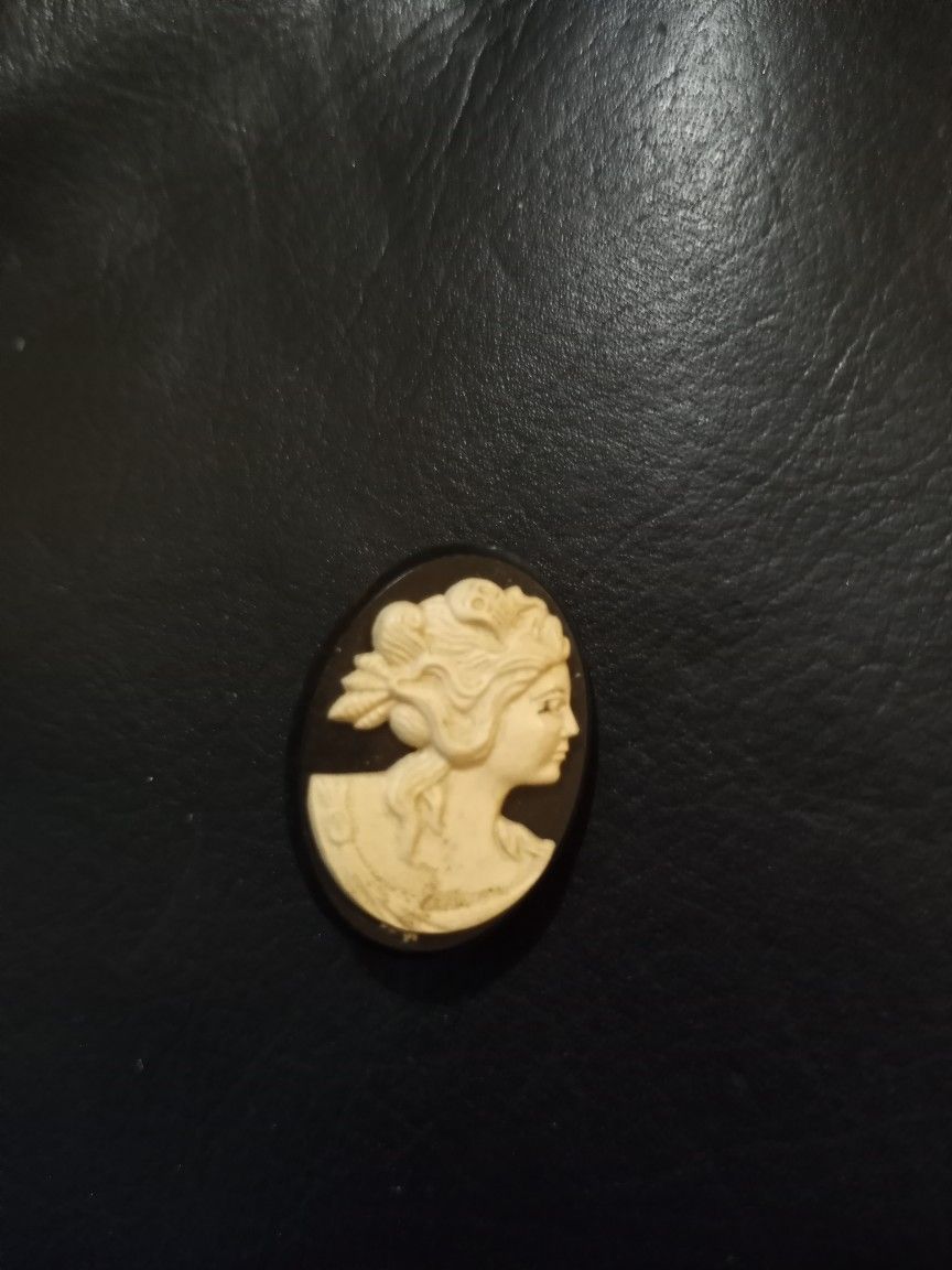 Vintage Cameo Brooch black and white Pendant