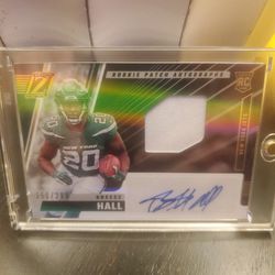 BREECE HALL 2022 PANINI ZENITH #214 ROOKIE PATCH AUTO /299 JETS RPA RC