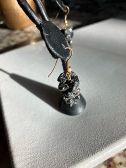 Black Cluster Drop Earrings with Gold Hook