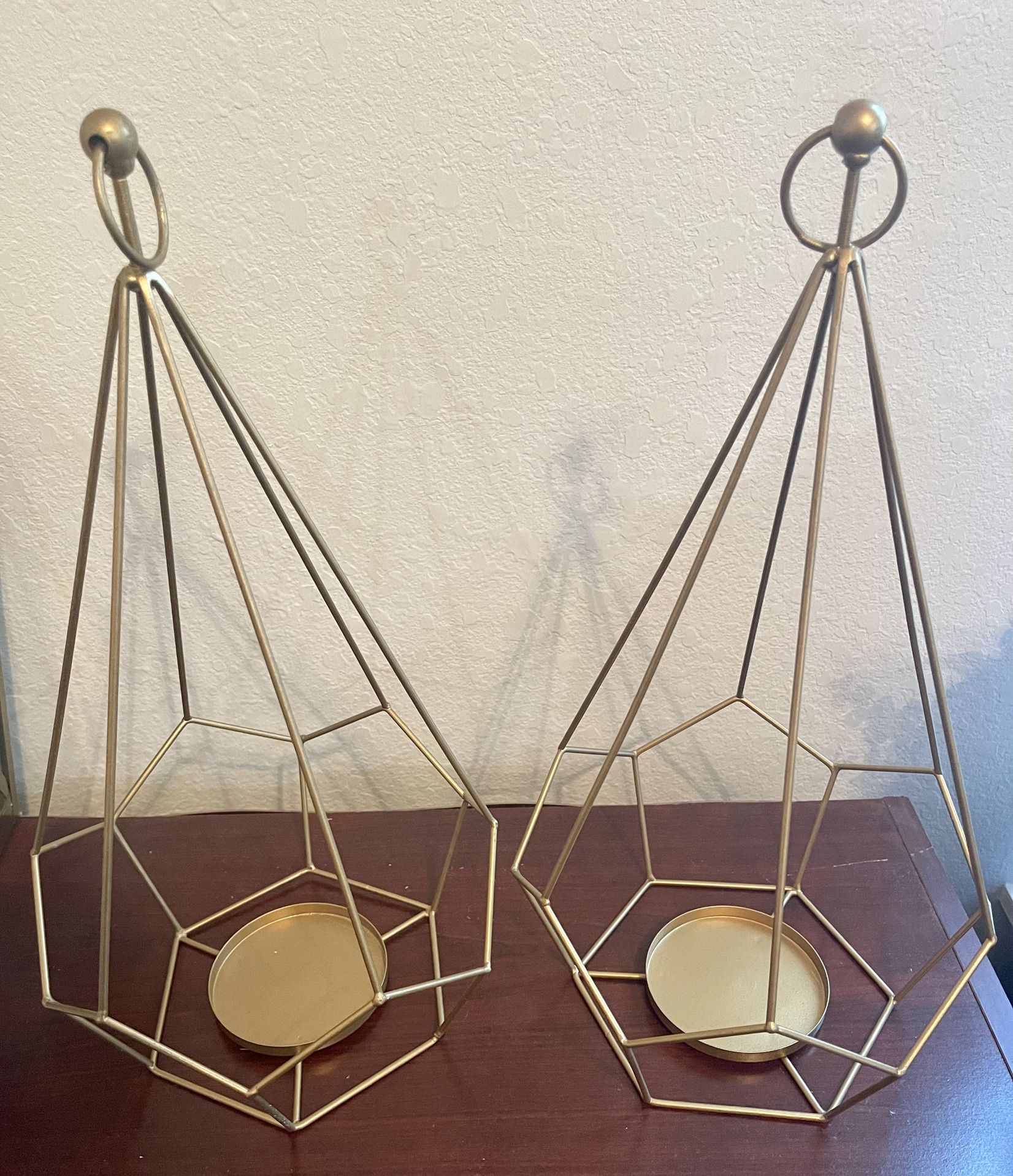 Two Gold Geometric Candle Holders