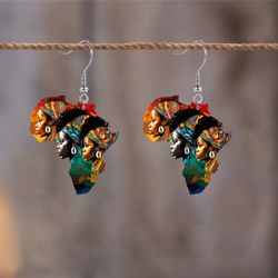 African Woman Colorful Abstract Earrings