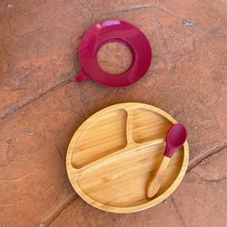 Kids Montessori Wooden Plate And Spoon Set