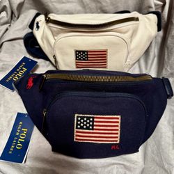 NEW Ralph Lauren Polo Fanny Pack USA Flag Navy & Cream