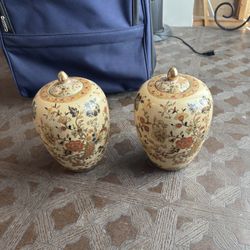 Asian Art Vases Raised Design Porcelain 