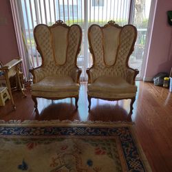 Pair Of Tufted White Velvet Wingback Chairs