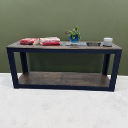 Modern Refinished Coffee Table - Solid Wood Top & Deep Blue Base