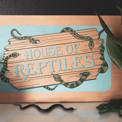 Vintage House of Reptiles Wood Advertising Toy Store Sign 1990 Boys Room Decor
