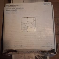 box of American Olean Genuine Stone White Pebble Marble Mosaic Tile