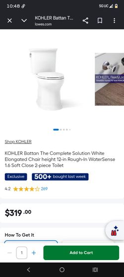 KOHLER Battan The Complete Solution White Elongated Chair height 12-in Rough-In WaterSense 1.6 Soft Close 2-piece Toilet
