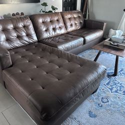 Brown Leather Sectional W Chaise
