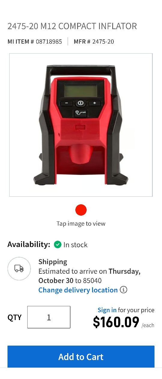 Milwaukee M12 Compact Inflator 