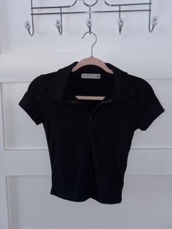 Black Crop Polo Zipper Shirt