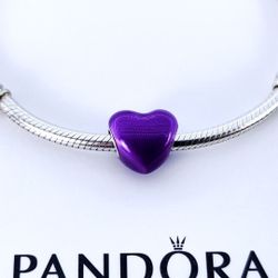 Genuine PANDORA Metallic Purple Heart Charm W/Pouch