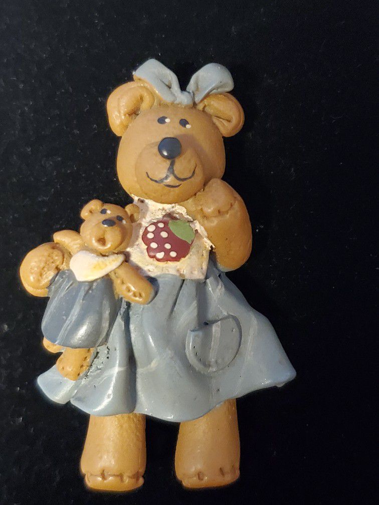 Vintage Resin Girl Bear With Doll. 