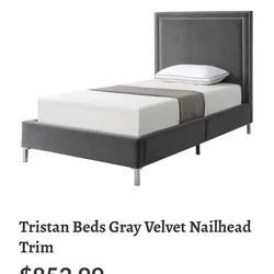 Twin Size Velvet Tufted Upholstered Soft Headboard Bed