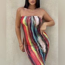 Fashion Nova Multicolor Strapless Bodycon Dress Size 2XL