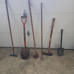 Assorted Yard Garden Tools Shovel Axe Rake Hoe 