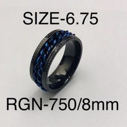 Stainless Steel Blue Color Chain Spinner Ring Band: Size-6.75/RGN-750