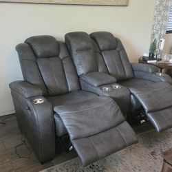 Leather Reclining Theater Love Seat