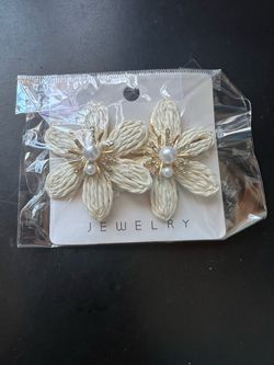 18K Gold Plated Handmade Raffia Flower Dangle Earrings for Women