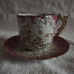 Roschützer Porzellanfabrik Unger & Schilde Mustache Cup & Saucer