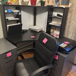Full Desk Set With Cabinet Fillers And Printer And Chair 