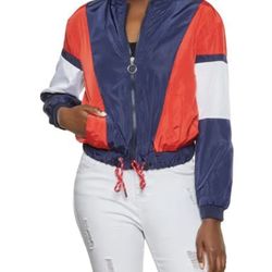 Women’s Red White Blue  Windbreakers Coats Jackets 