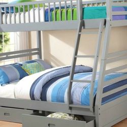 Bunk bed Twin Full with Storage drawers Free Mattress NAVY OR GRAY