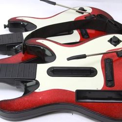 2 Nintendo Wii Guitar Hero Red Starburst Guitar Controller  works!