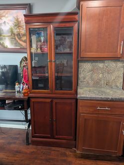 Cherry Wood Display Cabinet with Glass Doors