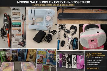 Moving Sale Bundle – Electronics, Shark Vacuum, Sewing Machine, Books + Household Items