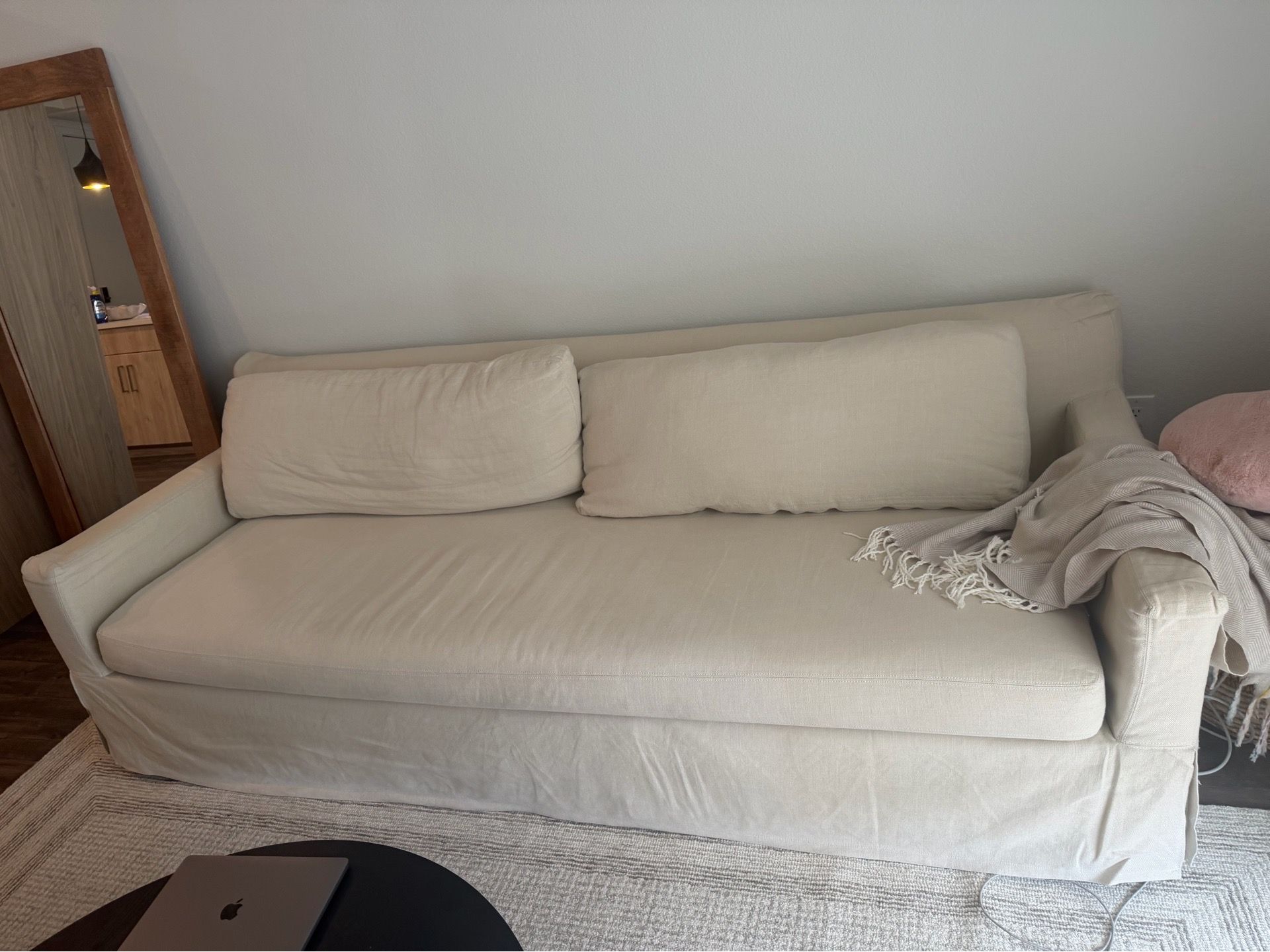 Restoration Hardware Belgian slip covered sofa