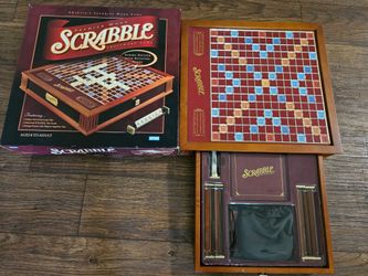 Scrabble Deluxe Premier Wood Edition Excellent Condition