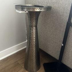 Cala Round Silver Hammered Metal Storage Coffee Table, w/ x 2 end tables and drink table 