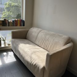 Beige Cream Suede Sofa Couch - 3 Seat - Mid century 