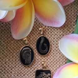 925 Sterling Silver with 14k Gold Glaze Hawaiian Style 2 Sided Pendants 