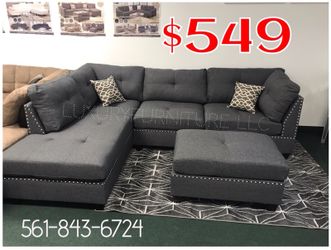 New grey linen sofa sectional with studs