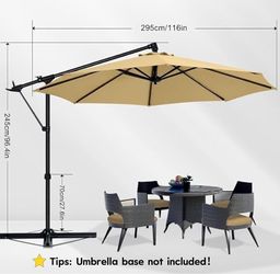 10FT Cantilever Offset Hanging Patio Umbrella 360°Rotate & Tilt,Rustproof Aluminum Frame.UV Resistant Canopy,Base Not Included,Suitable For Pool,Backy