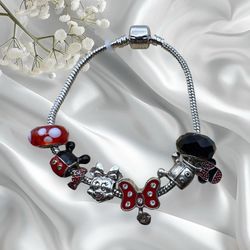 New Women’s Size 8 Inches Mouse Themed 8 Charms And Beaded Bracelet Alloy