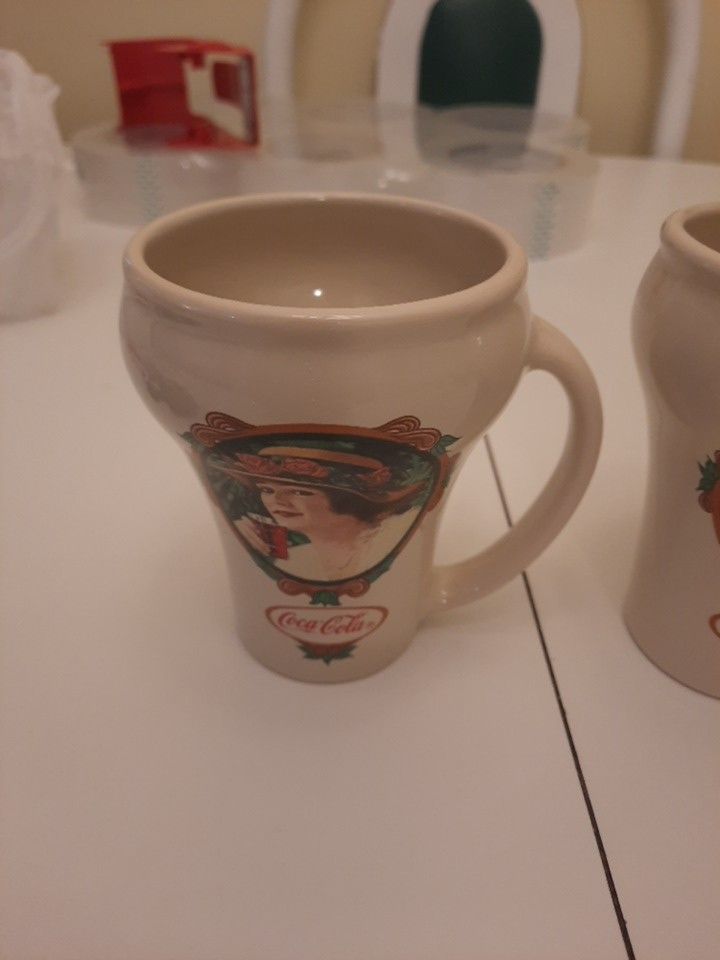 Vtg 1989 Coca Cola Mugs. Two Ladies Drinking.